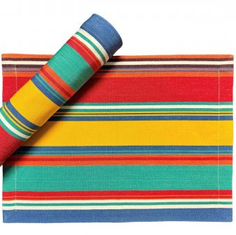 Colorful striped placemat on a white background