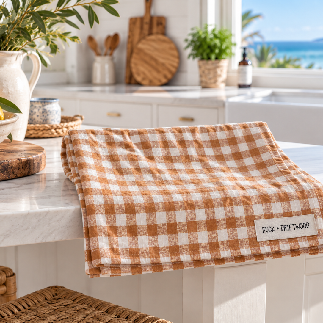 French Linen Tea Towel | Outback Caramel Gingham