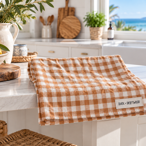 French Linen Tea Towel | Outback Caramel Gingham