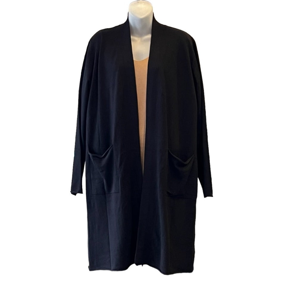 Black longline cardigan - pockets-wool blend