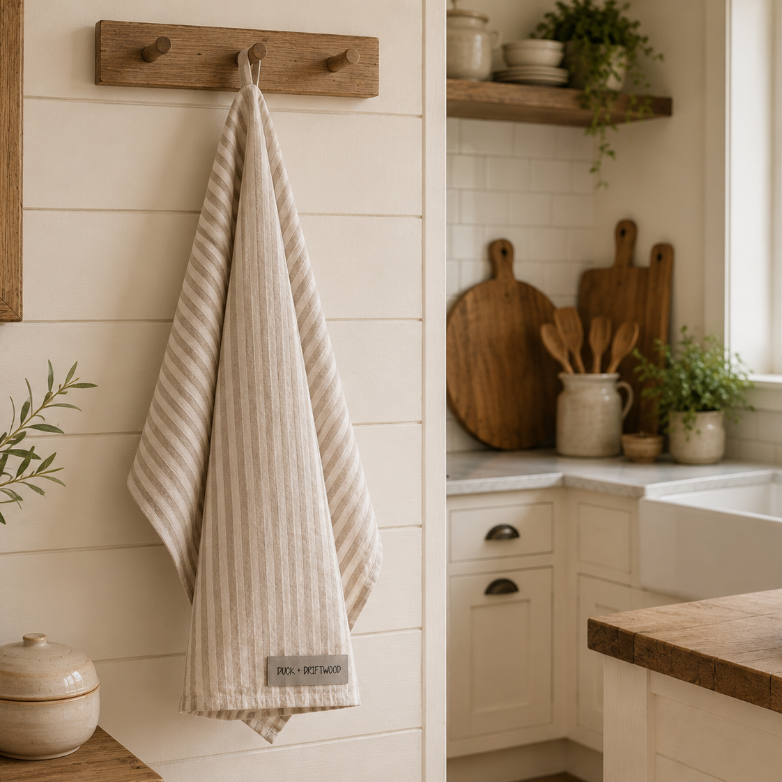 French Linen Tea Towel | Bondi Sand Stripes