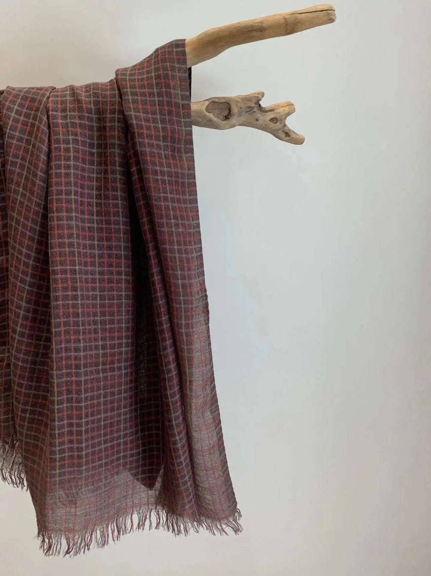 Briony Wool Blend Scarf-Window pane check-autumnal colours-Camel