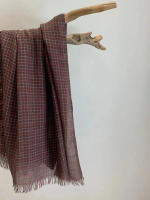 Briony Wool Blend Scarf-Window pane check-autumnal colours-russet