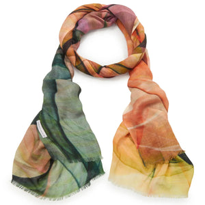 Celeste Merino wool scarf-pinks-Greens-Ochre-Rust tones-abstract
