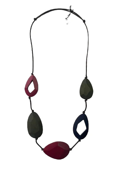 Nikki Necklace-Wood and Cord-Burgundy & Green-Adjustable