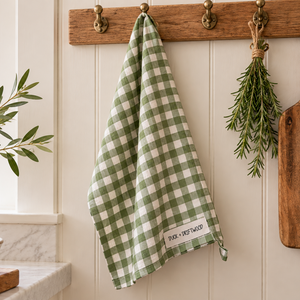 French Linen Tea Towel | Heritage Green Gingham