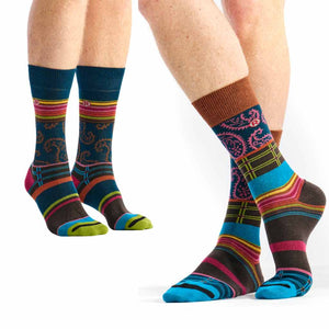 Colorful patterned socks on a white background