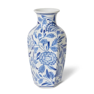 Chinoiserie Ceramic Vase-Blue & White-Faceted