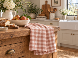 French Linen Tea Towel | Bush Rose Gingham