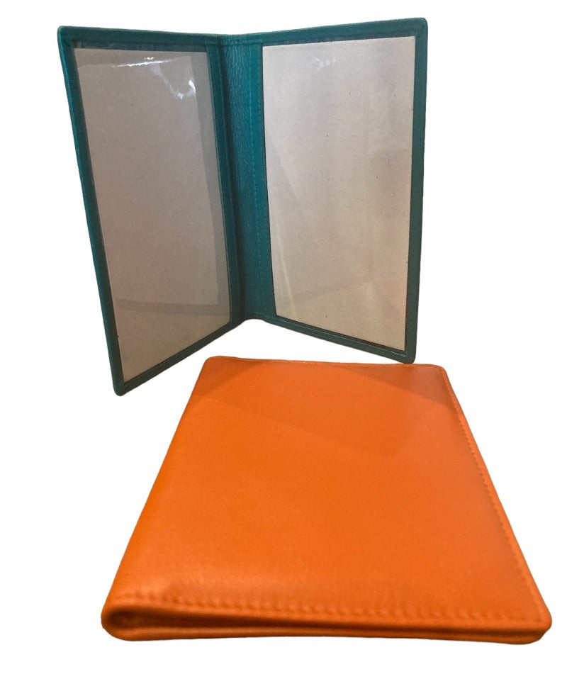 Leather Passport Holder- Orange-Aqua