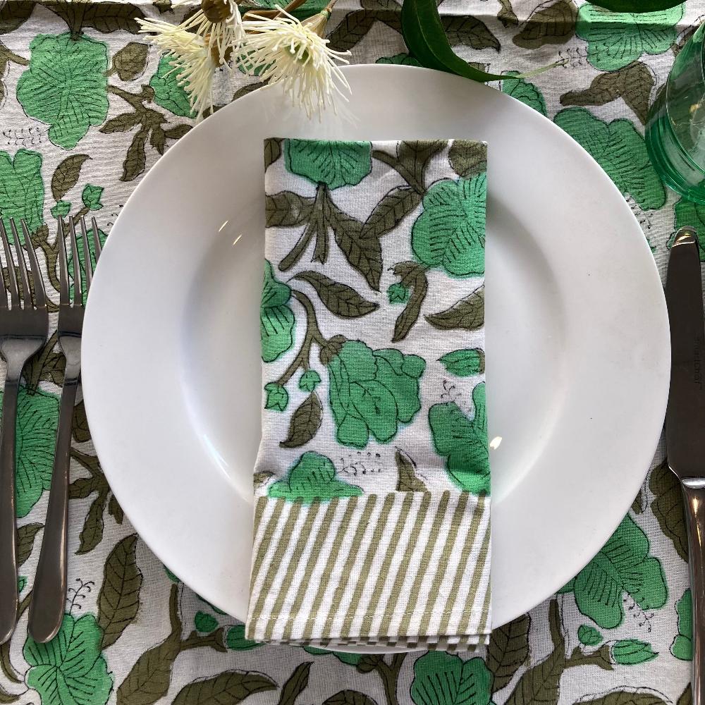 Olivia Hand Block Printed Tablecloth