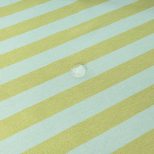 Close-up of fabric with green and light blue horizontal stripes.