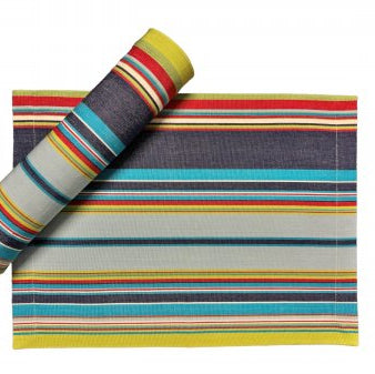 Striped  multicoloured placemat on a white background