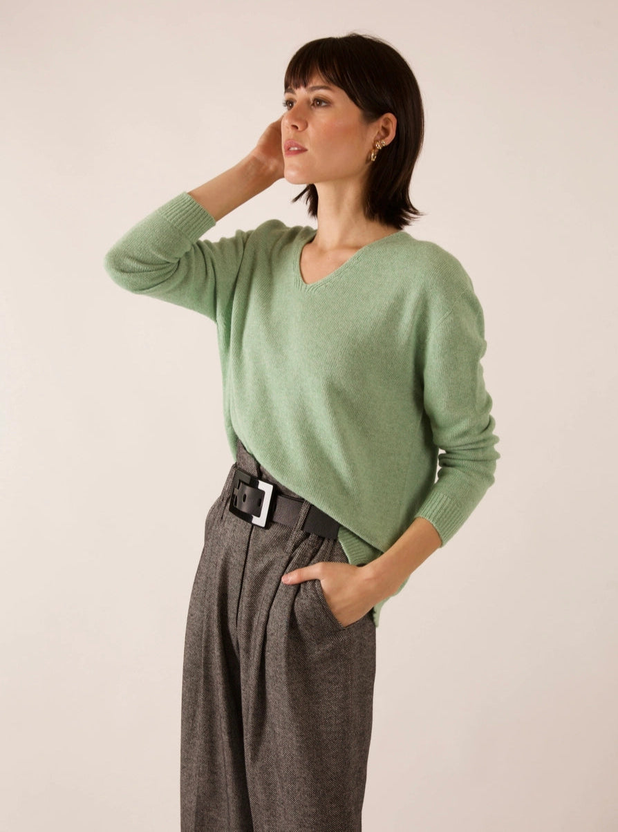 Valentina Italian Wool and Cashmere Jumper - Almond Green
