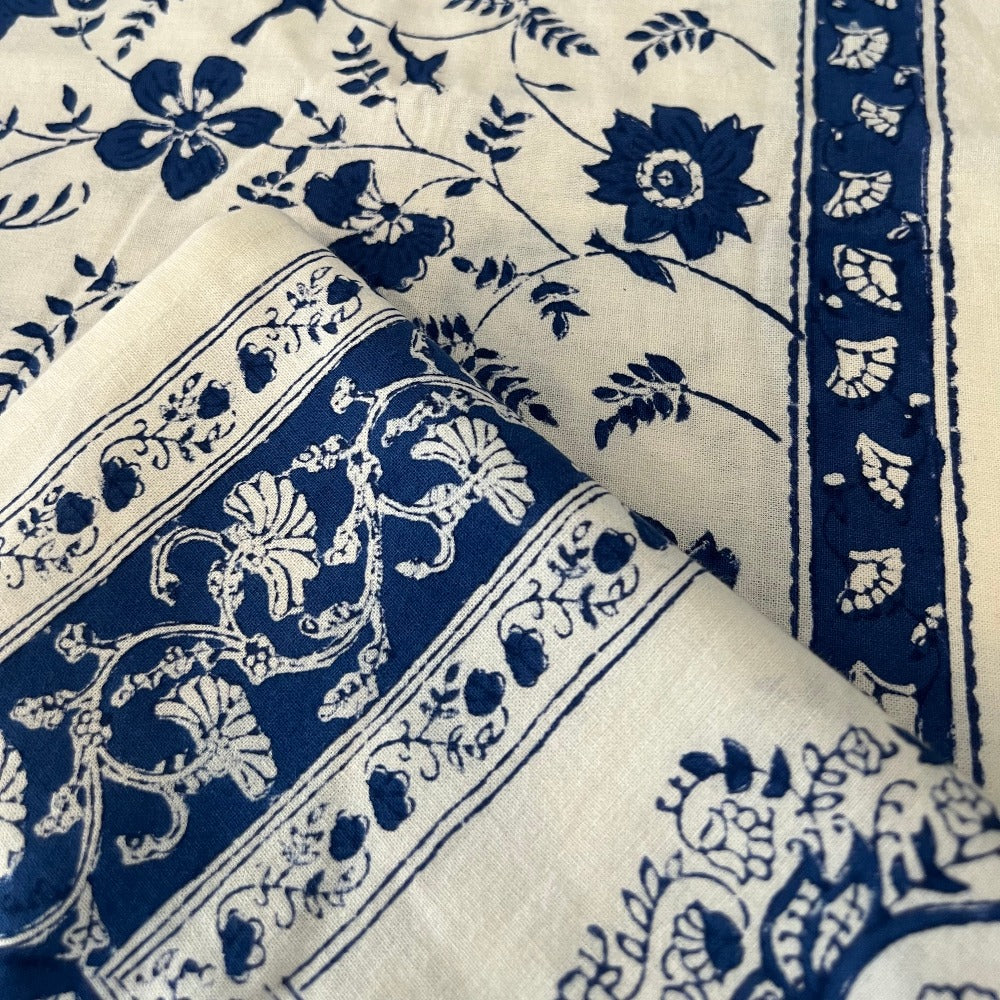 Marlow Hand Block Printed tablecloth-Blue and White