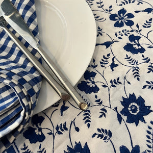 Marlow Hand Block Printed tablecloth-Blue and White