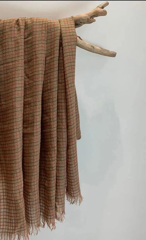 Briony Wool Blend Scarf-Window pane check-autumnal colours-Camel
