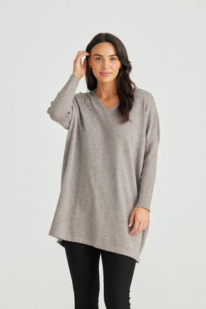 Brave & True Cassie Knit-Stone Colour-V-neck-Rlaxed fit