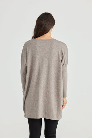 Brave & True Cassie Knit-Stone Colour-V-neck-Rlaxed fit-Back View