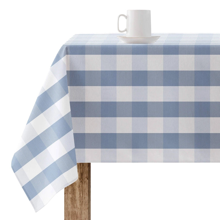 Buffalo Check Tablecloth-Blue-Stain Resistant-On table