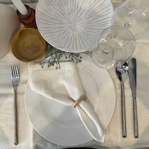 Jacinta Hand Block Printed Table Cloth-White on Cream