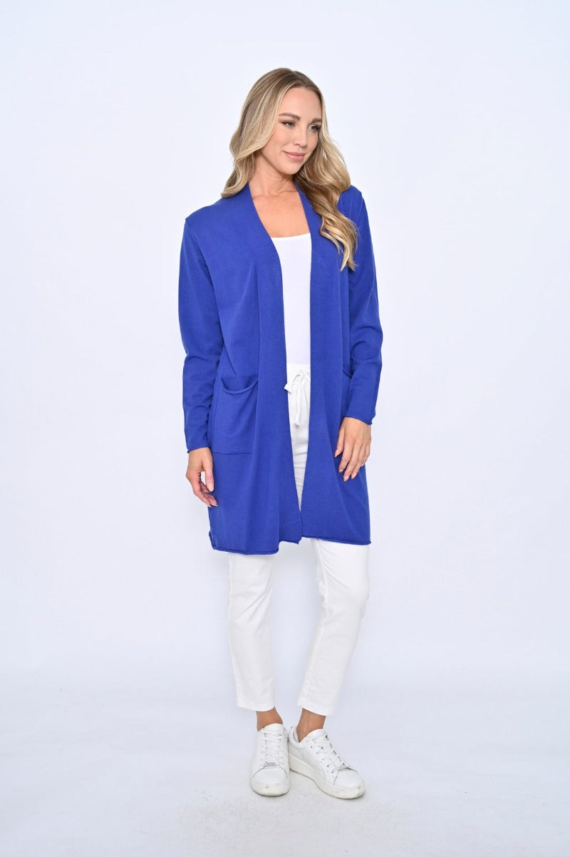 Trinny Longline Cardigan Cobalt Blue -On model -Front view