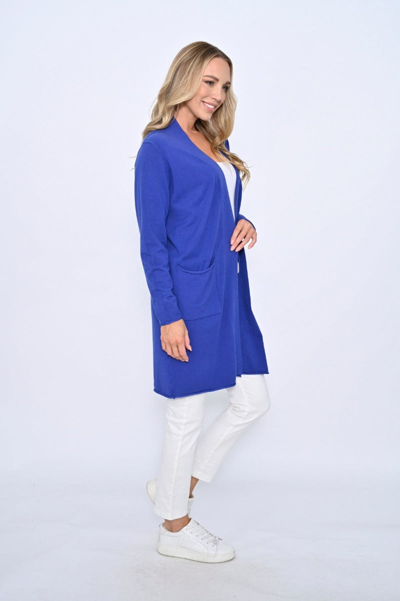 Trinny Longline Cardigan Cobalt Blue -On model -Front view