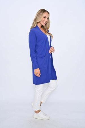 Trinny Longline Cardigan Cobalt Blue -On model -Side view