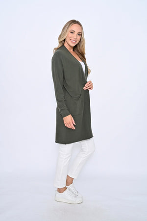 Trinny Longline Cardigan Khaki Jacob Little Pty Ltd