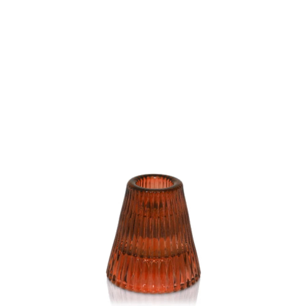 Jacob Little-Dulwich Hill-Cally Candle Holder-For Tealight or Dinner Candle-Ribbed Glass Effect-Amber