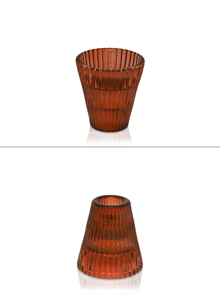 Jacob Little-Dulwich Hill-Cally Candle Holder-For Tealight or Dinner Candle-Ribbed Glass Effect-Amber