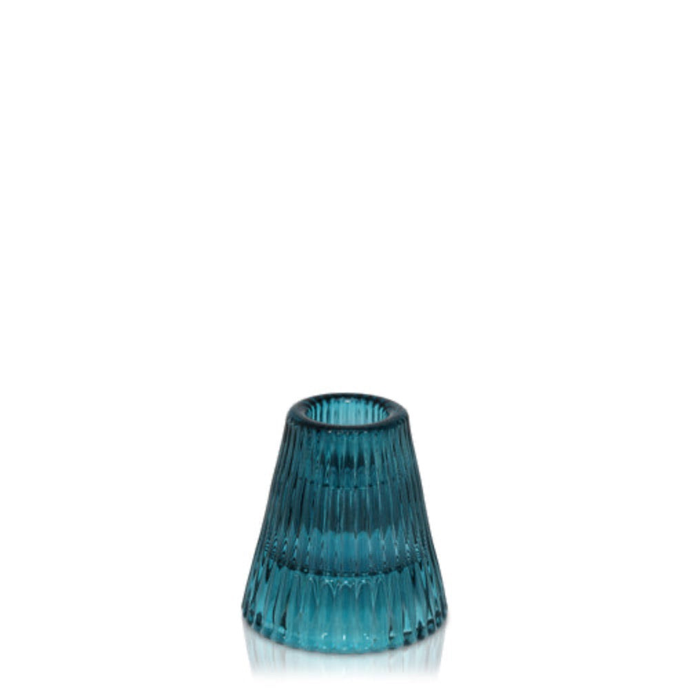 Jacob Little-Dulwich Hill-Cally Candle Holder-For Tealight or Dinner Candle-Ribbed Glass Effect-Blue