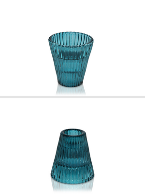 Jacob Little-Dulwich Hill-Cally Candle Holder-For Tealight or Dinner Candle-Ribbed Glass Effect-Blue