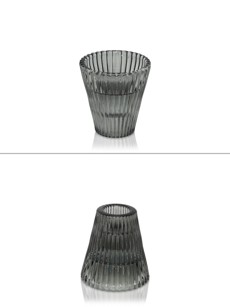 Jacob Little-Dulwich Hill-Cally Candle Holder-For Tealight or Dinner Candle-Ribbed Glass Effect-Grey