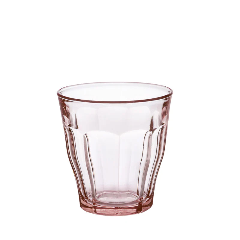 Picardie glass tumbler with pink tint on a white background