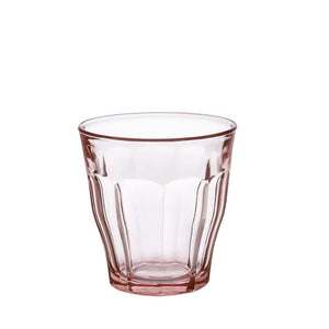 Picardie glass tumbler with pink tint on a white background