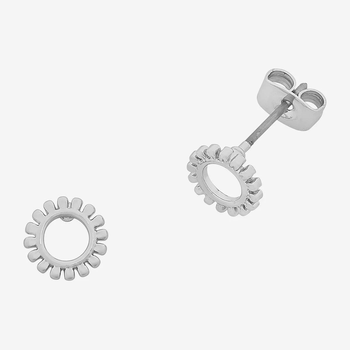 Gold stud earrings on a white background