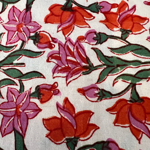Salina Hand BlockPrinted Tablecloth-Orange-Pink Green Floral Design
