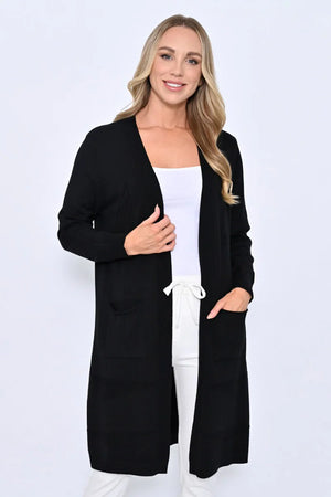 Black longline cardigan - pockets-wool blend