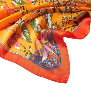 Silk Scarf-Orange Floral-Square-Designed in Italy