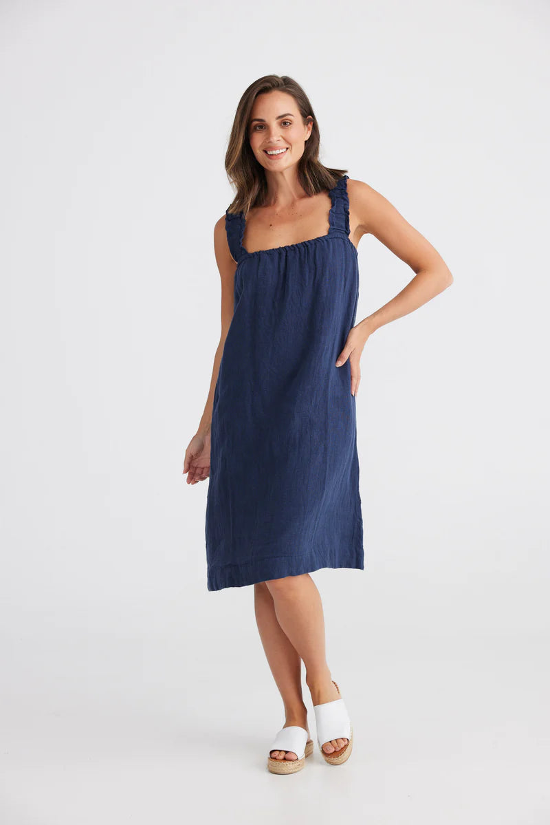 Penny Dress-Linen-Navy Blue-Cotton Lining