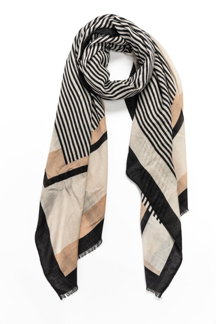 Celina Scarf-Black-White -beige