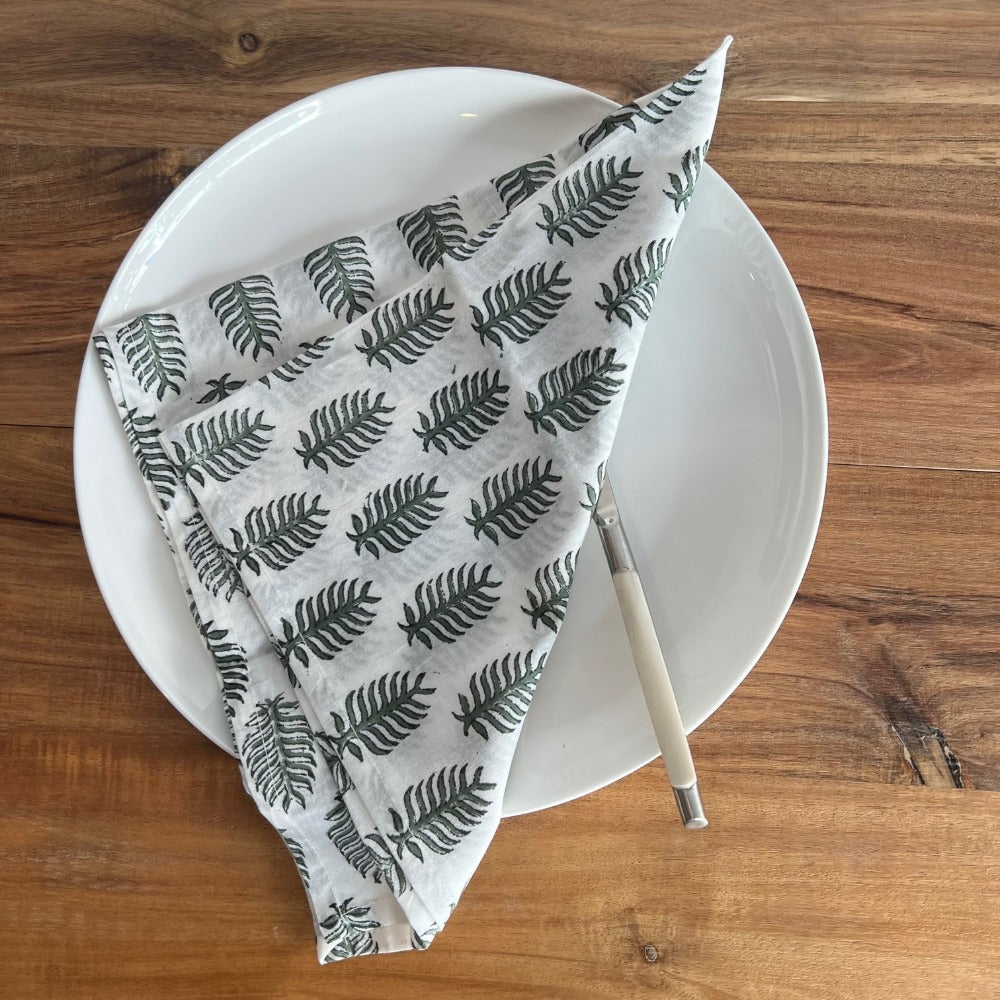 Jacob Little-Dulwich Hill-Delphine Napkins-Green-White-Hand Block Print-Cotton