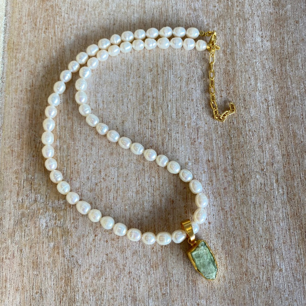 Jacob Little-Dulwich Hill-Freshwater Pearl & Semi-Precious Stone Necklace-Green Kyanite
