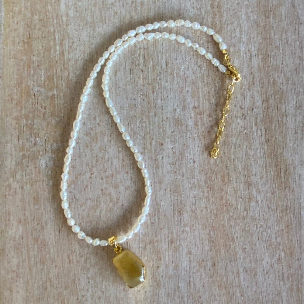 Jacob Little-Dulwich Hill-Freshwater Pearl & Semi-precious Stone Necklace-Yellow Opal