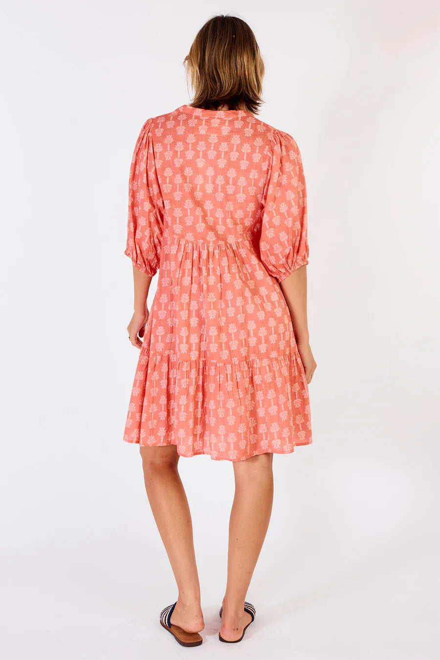 Calgary Dress Navy-Cotton-Short tiered-Front View