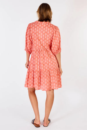 Calgary Dress Navy-Cotton-Short tiered-Back View