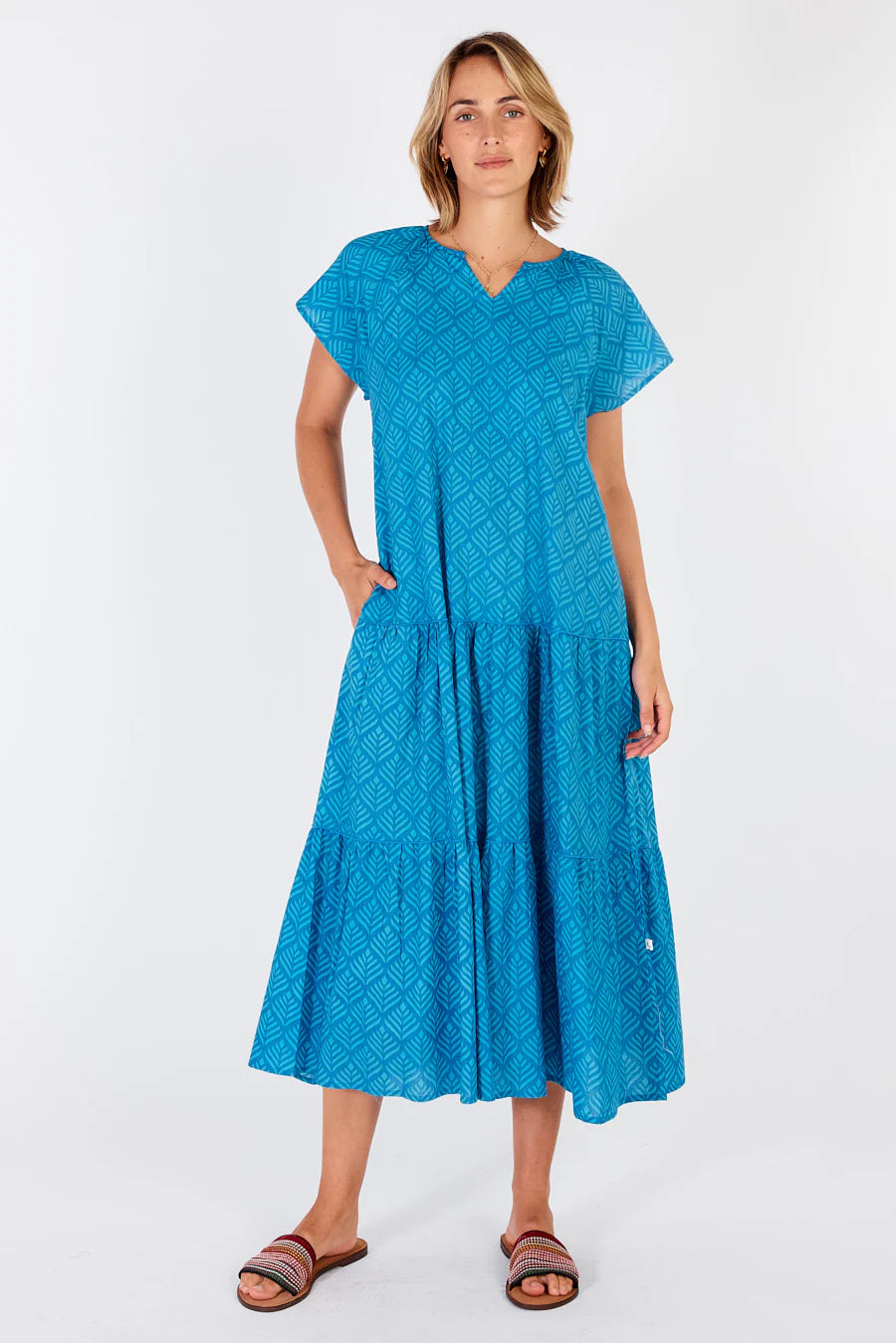 Dallas Dress-Vivid Blue-Geo Print-Tiered-Front View