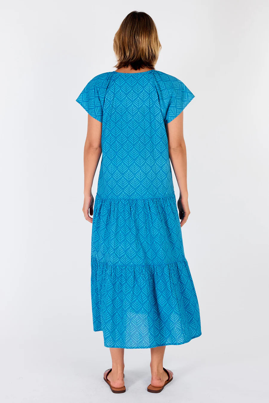 Dallas Dress-Vivid Blue-Geo Print-Tiered-Front View