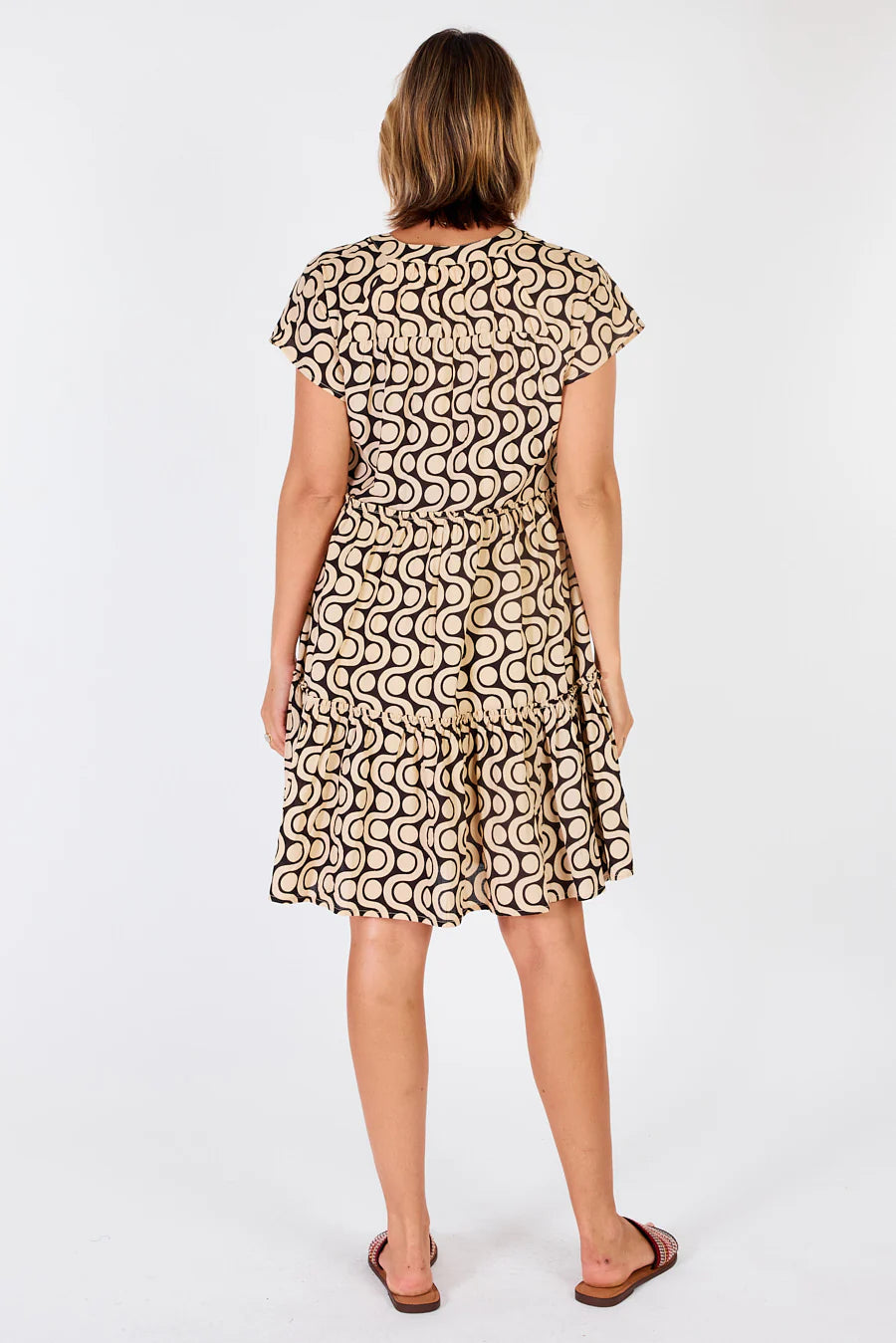 Quebec Dress-Black & Cream Cotton-Tiered-Above the Knee-Front View